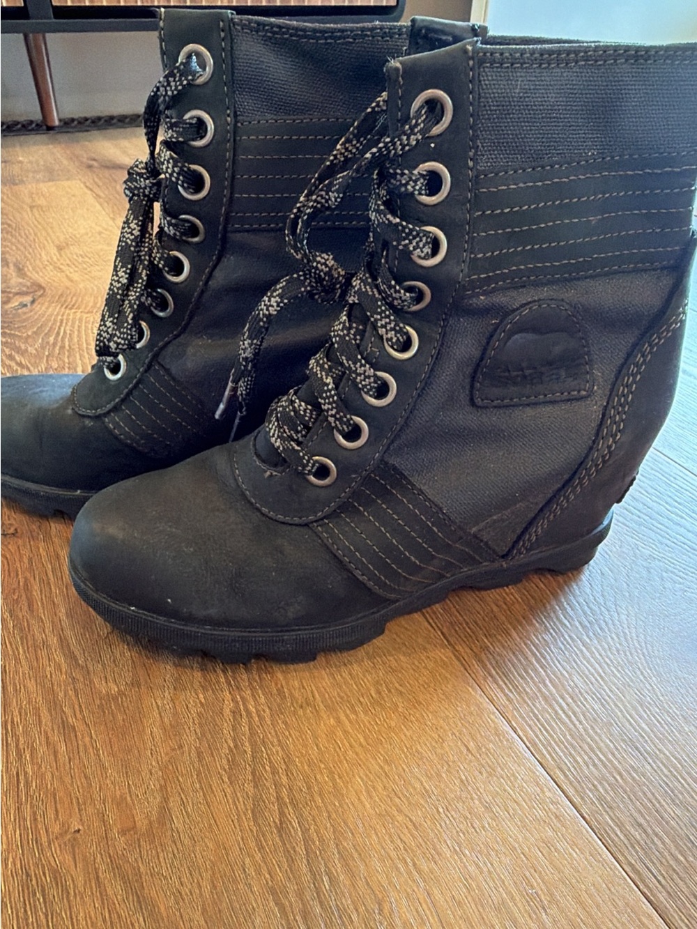 Sorel Black Lace-Up Combat Moto Boots